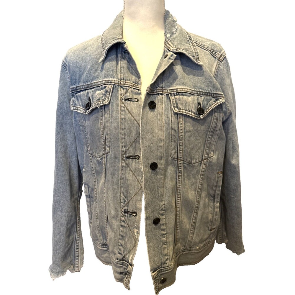 Rag & Bone Ripped Distressed Jean Jacket Overshirt Medium Light Wash Thrashed